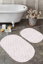 Geometrik Pembe Zigzag Motifli 2'li Oval Kaymaz Tabanlı Banyo & Mutfak Paspas Takımı Realhomes