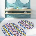 Balıksırtı Zemin Geyik Motifli 2'li Oval Kaymaz Tabanlı Banyo Paspas Takımı & Klozet Paspas Seti Realhomes