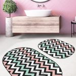 Çizgili Zemin Çapa Temalı Dijital Baskılı 2'li Oval Kaymaz Tabanlı Banyo & Mutfak Paspas Takımı Realhomes