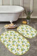 - RealHomes - Realhomes  Limon Salkımları Dijital Baskılı Özel Tasarım 2'li Oval Kaymaz Tabanlı Banyo & Mutfak Paspas Takımı Realhomes