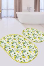 - RealHomes - Realhomes  Limon Salkımları Dijital Baskılı Özel Tasarım 2'li Oval Kaymaz Tabanlı Banyo & Mutfak Paspas Takımı Realhomes
