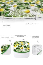 - RealHomes - Realhomes  Yeşil Yapraklar Limon Desenli Özel Tasarım 2'li Oval Kaymaz Tabanlı Banyo & Mutfak Paspas Takımı Realhomes