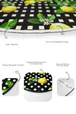 - RealHomes - Realhomes  Kare Puantiye Zeminli Limon Dijital Baskılı 2'li Oval Kaymaz Tabanlı Banyo & Mutfak Paspas Takımı Realhomes