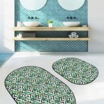 Mermer Zeminli Zenci Kadın Motifli 2'li Oval Kaymaz Tabanlı Mutfak Halı Takımı & Banyo Paspas Seti Realhomes