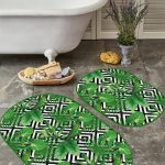 Krem Zeminli Çizgili Özel Tasarım 2'li Oval Kaymaz Tabanlı Banyo & Mutfak Paspas Takımı Realhomes