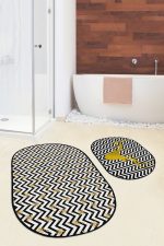 - RealHomes - Realhomes  Zizag Zemin Gold Kar Tanesi Geyik Detaylı 2'li Oval Kaymaz Tabanlı Banyo & Mutfak Paspas Takımı Realhomes