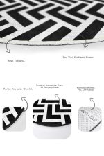 - RealHomes - Realhomes  Siyah Beyaz Geeometrik Zigzaglar Dijital Baskılı 2'li Oval Kaymaz Tabanlı Banyo & Mutfak Paspas Takımı Realhomes