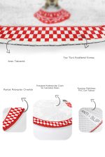 - RealHomes - Realhomes  Kırmızı Dama Çerçeveli Yılbaşı Temalı Geyik 2'li Oval Kaymaz Tabanlı Banyo & Mutfak Paspas Takımı Realhomes