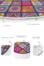 - RealHomes - Realhomes  Kareli Etnik Motifli Özel Tasarımlı 2'li Oval Kaymaz Tabanlı Banyo & Mutfak Paspas Takımı Realhomes