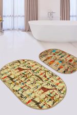 Etnik Afrika Figürlü Dijital Baskılı 2'li Oval Kaymaz Tabanlı Banyo & Mutfak Paspas Takımı Realhomes