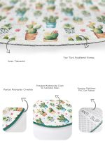 - RealHomes - Realhomes  Minyatür Kaktüs Tasarımlı Dijital Baskılı 2'li Oval Kaymaz Tabanlı Banyo & Mutfak Paspas Takımı Realhomes