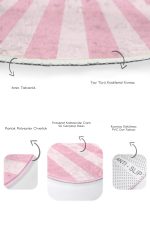 - RealHomes - Realhomes  Pembe Çizgili Ananas Motifli 2'li Oval Kaymaz Tabanlı Banyo & Mutfak Paspas Takımı Realhomes