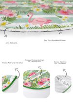 - RealHomes - Realhomes Summer Temalı Flamingo Tasarımlı 2'li Oval Kaymaz Tabanlı Banyo & Mutfak Paspas Takımı Realhomes