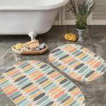 Yeşil Kaktüs Temalı Dijital Baskılı 2'li Oval Kaymaz Tabanlı Banyo & Mutfak Paspas Takımı Realhomes