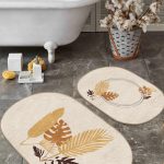 Gri Zemin Yılbaşı Temalı Hediye Paketleri 2'li Oval Kaymaz Tabanlı Banyo & Mutfak Paspas Takımı Realhomes