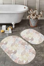 - RealHomes - Realhomes  Kurumu Renkli Sonbahar Yaprakları Özel Tasarım 2'li Oval Kaymaz Tabanlı Banyo & Mutfak Paspas Takımı Realhomes