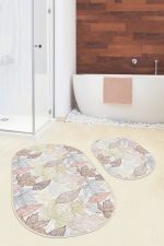 - RealHomes - Realhomes  Kurumu Renkli Sonbahar Yaprakları Özel Tasarım 2'li Oval Kaymaz Tabanlı Banyo & Mutfak Paspas Takımı Realhomes