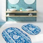 Siyah Beyaz Düz Renkli Taş Tasarımlı 2'li Oval Kaymaz Tabanlı Banyo & Mutfak Paspas Takımı Realhomes