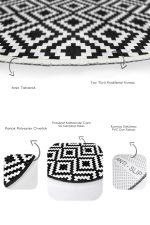 Siyah Beyaz Mozaik Desenli Dijital Baskılı 2'li Oval Kaymaz Tabanlı Banyo & Mutfak Paspas Takımı Realhomes