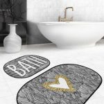Mermer Tasarımlı Gold Detaylı Dijital Baskılı 2'li Oval Kaymaz Tabanlı Banyo & Mutfak Paspas Takımı Realhomes