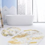 Siyah Fırça İzleri Kalp Detaylı 2'li Oval Kaymaz Tabanlı Banyo & Mutfak Paspas Takımı Realhomes