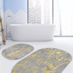 Vazo Çiçek Demetleri Özel Tasarımlı 2'li Oval Kaymaz Tabanlı Banyo & Mutfak Paspas Takımı Realhomes