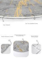 - RealHomes - Realhomes  Gri Gold Detaylı Mermer Motifli 2'li Oval Kaymaz Tabanlı Banyo & Mutfak Paspas Takımı Realhomes