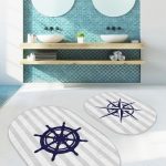 Soyut Tasarımlı Dijital Baskılı 2'li Oval Kaymaz Tabanlı Banyo & Mutfak Paspas Takımı Realhomes