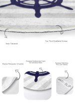 - RealHomes - Realhomes  Gri Çizgili Pusula & Dümen Tasarımlı 2'li Oval Kaymaz Tabanlı Banyo & Mutfak Paspas Takımı Realhomes