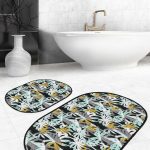 Balıksırtı Zemin Geyik Motifli 2'li Oval Kaymaz Tabanlı Banyo Paspas Takımı & Klozet Paspas Seti Realhomes