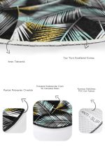 - RealHomes - Realhomes  Gold Detaylı Tropik Yaprak Tasarımlı 2'li Oval Kaymaz Tabanlı Banyo & Mutfak Paspas Takımı Realhomes