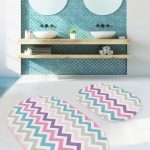 Soyut Renkli Tropik Yapraklar Özel Tasarım 2'li Oval Kaymaz Tabanlı Banyo & Mutfak Paspas Takımı Realhomes