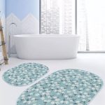 Lacivert Zemin Çapa Tasarımlı Dijital Baskılı 2'li Oval Kaymaz Tabanlı Banyo & Mutfak Paspas Takımı Realhomes