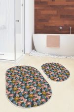 - RealHomes - Realhomes  Renkli Papatya Çiçekleri Özel Tasarımlı 2'li Oval Kaymaz Tabanlı Banyo & Mutfak Paspas Takımı Realhomes