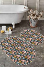 - RealHomes - Realhomes  Renkli Papatya Çiçekleri Özel Tasarımlı 2'li Oval Kaymaz Tabanlı Banyo & Mutfak Paspas Takımı Realhomes