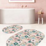 Gri Ekose Motifli Kabak Tasarımlı 2'li Oval Banyo Halısı Seti & Klozet Paspas Takımı Realhomes