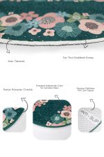 - RealHomes - Realhomes  Renkli Zemin Üzerinde Çiçek Desenli 2'li Oval Kaymaz Tabanlı Banyo & Mutfak Paspas Takımı Realhomes