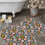 Love Temalı Pembe Zemin Dijital Baskılı 2'li Oval Kaymaz Tabanlı Banyo & Mutfak Paspas Takımı Realhomes
