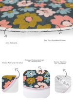 - RealHomes - Realhomes  Siyah Zemin Renkli Çiçek Desenli Dijital Baskılı 2'li Oval Kaymaz Tabanlı Banyo & Mutfak Paspas Takımı Realhomes