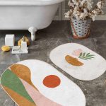 Mavi Lacivert Mermer Tasarımlı Dijital Baskılı 2'li Oval Kaymaz Tabanlı Banyo & Mutfak Paspas Takımı Realhomes