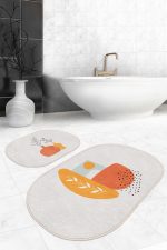 - RealHomes - Realhomes  Onedraw Tasarımlı Dijital Baskılı 2'li Oval Kaymaz Tabanlı Banyo & Mutfak Paspas Takımı Realhomes