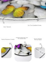 - RealHomes - Realhomes  Taş Zemin Renkli Kelebek Tasarımlı 2'li Oval Kaymaz Tabanlı Banyo & Mutfak Paspas Takımı Realhomes