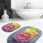 Siyah Zemin Gold Detaylı Çiçekler Dijital Baskılı 2'li Oval Kaymaz Tabanlı Banyo & Mutfak Paspas Takımı Realhomes