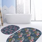 Yılbaşı Temalı Özel Tasarımlı Dijital Baskılı 2'li Oval Kaymaz Tabanlı Banyo & Mutfak Paspas Takımı Realhomes