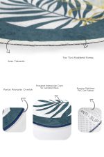 - RealHomes - Realhomes  Beyaz Zeminde Renkli Yaprak Özel Tasarım Dijital Baskılı 2'li Oval Kaymaz Tabanlı Banyo & Mutfak Paspas Takımı Realhomes