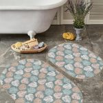 Renkli Geometrik Zigzag Özel Tasarım 2'li Oval Kaymaz Tabanlı Banyo & Mutfak Paspas Takımı Realhomes