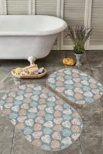 - RealHomes - Realhomes  Soyut Renkli Tropik Yapraklar Özel Tasarım 2'li Oval Kaymaz Tabanlı Banyo & Mutfak Paspas Takımı Realhomes