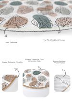 - RealHomes - Realhomes  Beyaz Zemin Onedraw Çizimli Tropik Yaprak Motifli 2'li Oval Kaymaz Tabanlı Banyo & Mutfak Paspas Takımı Realhomes