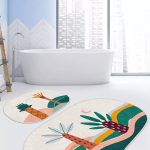 Renkli Tropik Yaprak Özel Tasarımlı 2'li Oval Mutfak Paspas Seti & Banyo Halı Takımı Realhomes
