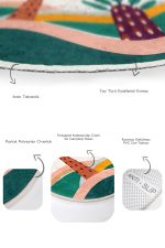 - RealHomes - Realhomes  Renkli Zemin Palmiye Ağaç Tasarımlı 2'li Oval Kaymaz Tabanlı Banyo & Mutfak Paspas Takımı Realhomes